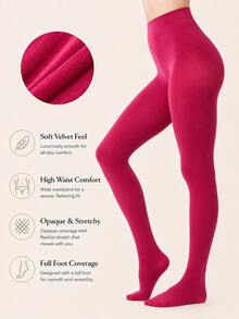 1 Pair Women's Velvet Tights, High Waist Opaque Elastic Pantyhose, Soft Warm Full Foot Socks, 17 Colors Available, Suitable For Autumn/Winter And Daily Wear - Multicolor - View 60