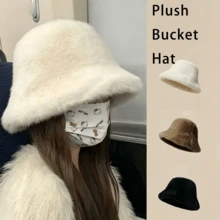 3pcs Fuzzy Plush Bucket Hat Autumn Winter Warm Versatile Fashion Headwear Face Slimming Windproof Bucket Hat For Daily Outdoor Travel - Multicolor - View 1
