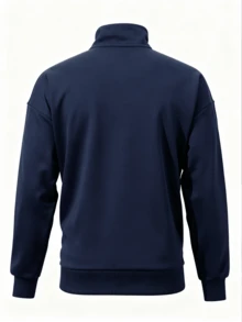 GRDR Sudadera ligera de estilo casual de negocios azul marino con media cremallera y cuello alto, estampado minimalista de caballo blanco en el pecho izquierdo, top de manga larga tipo pullover - Azul Marino - Ver 5