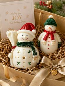 Cute 3D Christmas Snowman Silicone Mold, Knitted Texture Hat & Scarf Snowman Casting Mold, DIY Aromatherapy Candle For Winter Table Decor And Holiday Gift Making - Snowman Silicone Mold - View 5