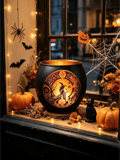 Gothic Halloween Magic Themed Halloween Decorations, Best Halloween Gift For Son And Daughter, Witch Candle Holder, Ideal Gift For Halloween Celebration, Charming Gift For Friends, Holiday Party Candle Holder Decor