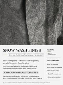 Oversized Vintage Black Washed Long Sleeve T-Shirt For Women, Moon Print Pattern Summer Casual - Black - View 5