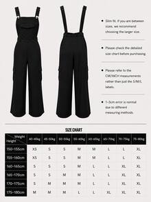 Autumn Popular Solid Color Cargo Pocket Wide Leg Overall Jumpsuit For Commuting Halloween - Black - View 9