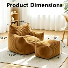 Lazy Sofa Couch With Ottoman,Comfy Corduroy Sofa Chair For Living Room Bedroom - Yellow - View 8