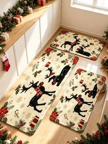 1pc Christmas Reindeer Kitchen Rug, Thickened Rug, Thick Rug, Plush Rug, Autumn/Winter Rug, Kitchen Rug, Kitchen Mat, Kitchen Carpet, Door Mat, Small Rug, Rug, Runner Rug, Floor Mat, Home Decor, Area Rug, Outdoor Mat, Home Decor, Area Rug, Bedroom Rug, Washable Rug - Multicolor - View 4