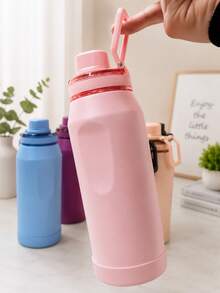 Garrafa Térmica 550ml 750ml Inox a Vácuo Quente e Frio com Alça Portátil Tampa Rosqueável para Academia Trabalho Viagem - Preto - Visão 5