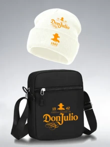 1件/2件裝復古「Don Julio」個性化字母圖案印花中性針織毛帽與斜跨包，街頭時尚戶外運動針織帽與包，可調節，送給自己或朋友的禮物 - 彩色 - 查看 15