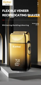 Kemei KM-TX10 Electric Shaver For Men, LCD Display Foil Shaver With Stainless Steel Blade, 3-Speed Adjustable, Rechargeable Beard Trimmer With Spare Blade Head/Foil Net/Frame - Gold - View 8