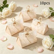 Party Box Packs,Wedding Favor Boxes Small Candy Container With Wooden Handle And Pearl Bow, Pearl White Bridal Shower Party Favor Packaging For Wedding Guests And Bridesmaids - Beige Box + Mesh + Pearl Brooch - View 11