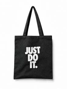 Tas Tote Nike Bahan Anyaman, Tas Penyimpanan Anyaman Minimalis, Hitam - Hitam - View 2