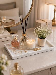 1pc Luxury Marble Pattern Rectangular Vanity Tray, Elegant Fragrance Jewelry Candle And Reed Diffuser Storage Tray, Decorative Bathroom Countertop And Bedroom Vanity Organizer, Fashion Home Decor Women's Gift, Wedding Bridesmaid Gift, Room Decoration - Multiple Styles 1 - View 4