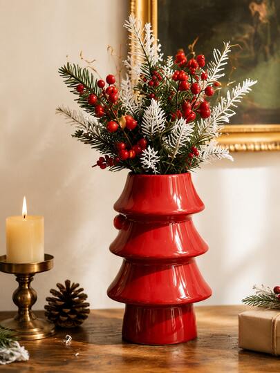 1 pieza Jarrón de flores de escritorio navideño, centro de mesa con bota de árbol de Navidad rojo, decoración artesanal navideña para interiores, decoración del hogar, adorno de jarrón, adecuado para regalos, regalos navideños