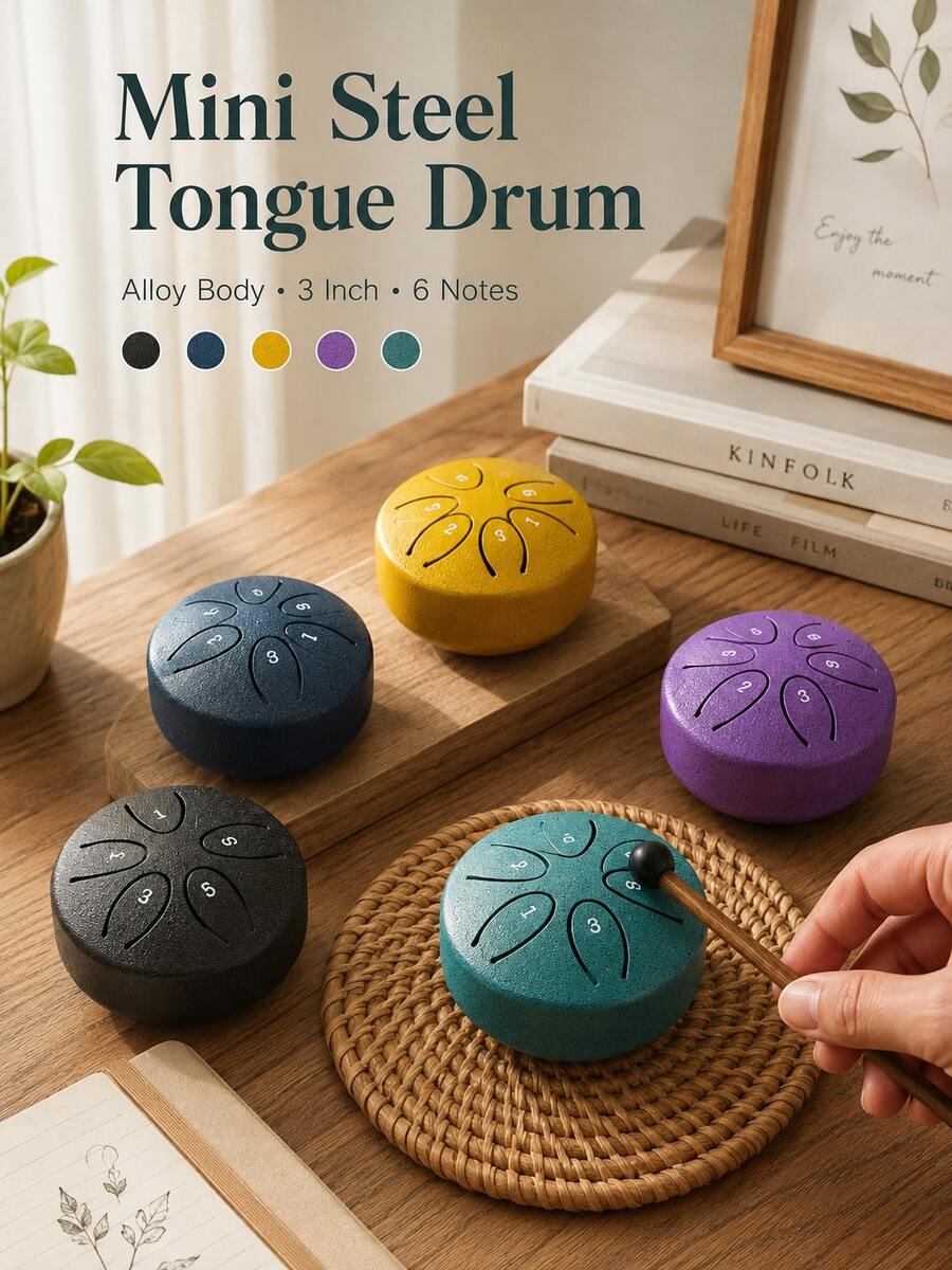 6-Tone Portable Steel Tongue Drum Set (Includes Drumsticks) For Outdoor Use - Purple & Green Wind Chime Design With Storage Box. Suitable For Beginners, Ideal For Gardening Practice, Gifting And Performance.
