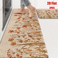 Alfombra de cocina plana 2D para otoño: cómoda y de estilo rústico, de color naranja. Alfombra antideslizante para el suelo de la cocina, con acolchado, para el fregadero, el lavadero o el escritorio de la oficina. Alfombra plana 2D. - Estilo 4 - Ver 3