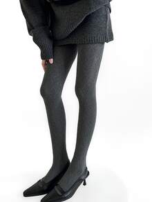 Women's Autumn/Winter Diamond Pattern Knitted Tights, Soft Breathable High Elasticity Knitted Stockings, Fitted Elastic Waist Geometric Pattern Hosiery, Comfortable Textured Tights, Suitable For Daily Commute, Casual Wear In Cold Weather - Multicolor - View 8