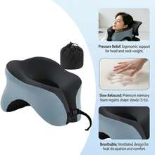 Ergonomic Office Pillow, Easy Nap Pillow, Desktop Nap Pillow, Travel Neck Pillow, Most Suitable For Prone Sleeping And Resting, Suitable For Sleep, Airplane, Car, Office, Memory Foam Airplane Neck Pillow, 360° Support Collapsible Pillow - Black - View 9