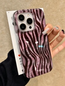 奢華豹紋 4 色拼接波浪斑馬條紋手機殼，適用於 iPhone 18 Pro Max 18 Pro 17 Pro Max 17 Pro 17 Air 17 12 13 14 15 16 Pro Max 14 Plus 15 Plus 16 Plus 11 17 16 15 14 13 12，亮面保護殼 - 紫色 - 查看 3