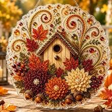Autumn Pumpkin Squirrel Fox Sunflower Gemstone Mosaic Wall Hanging Decor, Seasonal Home Window Door Hanging Decoration, Thanksgiving Gift, This Item Is A Door Hanger Suncatcher Not Diamond Painting, Not Recommended For Those Who Want Diamond Painting - A - View 9