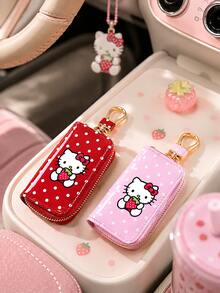 SANRIO 1個 Hello Kitty 車鑰匙保護套，便攜式拉鍊鑰匙收納包附掛鉤夾，可愛女性車鑰匙鑰匙圈收納袋，適合日常攜帶與旅行 - 彩色 - 查看 3