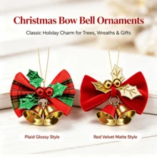 1pc/10pcs Mini Christmas Bell Set With Ribbon Bow, Gold Bells, Photo Props, Christmas Tree Hanging Ornaments, Christmas Tree Decoration, Gift Accents, Suitable For Party, Wedding, Birthday Scenes - Mini Bow Bell - View 2
