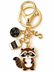 1pc Raccoon Coffee Theme Gold Keychain, Girls Bag Decoration Pendant, Niche Design Raccoon Coffee Cup Key Ring, Coffee Cup Clock Element Creative Car Key Pendant, Keychain, Key Ring, Car Keychain - Multicolor Raccoon Coffee Mug - View 5