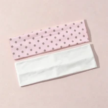 2 Peças Faixas de Cabelo Femininas de Moda com Bolinhas, Macias e Antiderrapantes, Acessórios de Cabelo Elásticos para Yoga e Esportes, Adequadas para Uso Diário e Diversas Ocasiões - bolinhas rosa + branco - Visão 9