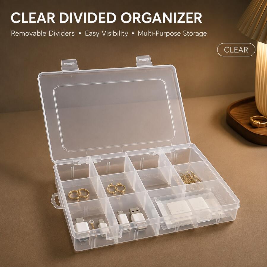 1PC/2PCS Clear Storage Organizer Box With Removable Dividers, Adjustable Compartment Plastic Container For Jewelry, Small Parts, Crafts & Desk Accessories