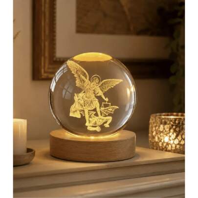 Luminária de Mesa Bola Vidro Cristal LED São Miguel Arcanjo 3D