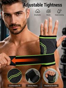 Muñequera Con Correa Ajustable, Soporte Para Muñeca Pulso De Compresión B Con Cinta De Presión Pulsera Deportiva - NEGRO/VERDE - Ver 1