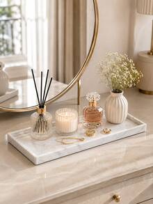 1pc Luxury Marble Pattern Rectangular Vanity Tray, Elegant Fragrance Jewelry Candle And Reed Diffuser Storage Tray, Decorative Bathroom Countertop And Bedroom Vanity Organizer, Fashion Home Decor Women's Gift, Wedding Bridesmaid Gift, Room Decoration - Multiple Styles 1 - View 3