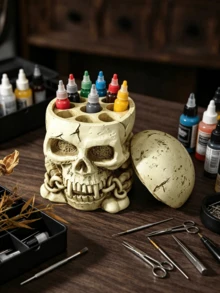 Halloween Skull Paint Palette Holder Gothic Skeleton Paint Storage Rack Eerie Paint Tray Storage Rack Suitable For Acrylic Watercolor Oil Paint Witch Style Art Supplies Desktop Decoration Painting Enthusiast Gift Day Of The Dead Decor - Multicolor - View 7