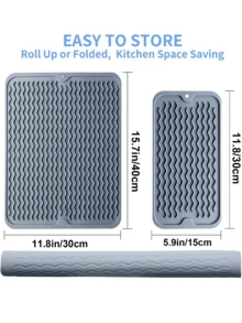 1pc/2pcs, Non-Slip Silicone Dish Drying Mat, Kitchen Countertop Drainage Mat, Heat-Resistant Silicone Draining Mat, Non-Slip Quick-Dry, Silicone Material, Soft Durable Heat-Resistant Mold-Resistant, 16" X 12"/12" X 6", Suitable For Kitchen Countertop/Sink/Refrigerator/Drawer Liner, Dishwasher Easy To Clean, Suitable For Home Kitchen/Dorm/Restaurant - Multicolor - View 5