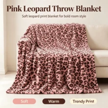 Pink Leopard Print Thickened Flannel Blanket, Skin-Friendly Soft No Shedding, Sofa Bedroom Throw Blanket, Vintage Wild Style Soft Decoration Blanket - Multicolor - View 2