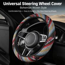 3PCS Bohemian Style Car Interior Set, Includes 1 Car Steering Wheel Cover And 2 Shoulder Covers, Breathable And Comfortable, Suitable For All Seasons, Fits Most Cars - Multicolor - View 9