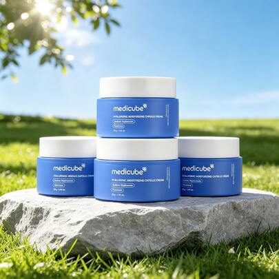 Medicube Crema de Cápsulas de Ácido Hialurónico 55g 1.94 Oz, Crema Hidratante Calmante con Múltiples Ingredientes, El Ácido Hialurónico Proporciona Hidratación Profunda de la Piel, El Pantenol Brinda Cuidado Calmante, Las Ceramidas Estabilizan la Salud de la Barrera Cutánea, Fórmula de Bloqueo de Humedad a Largo Plazo