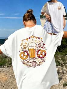 Casual Oversized Round Neck Drop-Shoulder T-Shirt By Mme Xia, Plus Size, Comfortable And Slightly Elastic. - 白1 - 查看 1