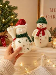 Cute 3D Christmas Snowman Silicone Mold, Knitted Texture Hat & Scarf Snowman Casting Mold, DIY Aromatherapy Candle For Winter Table Decor And Holiday Gift Making - Snowman Silicone Mold - View 4