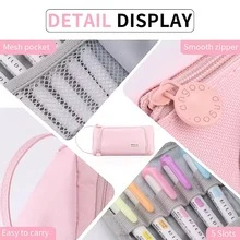 Large-Capacity Pen Bag,School Pencil Case Supplies,Stationery Storage Bag,Simple Color,Easy To Carry,Adult Students Applicable - Pink - View 4