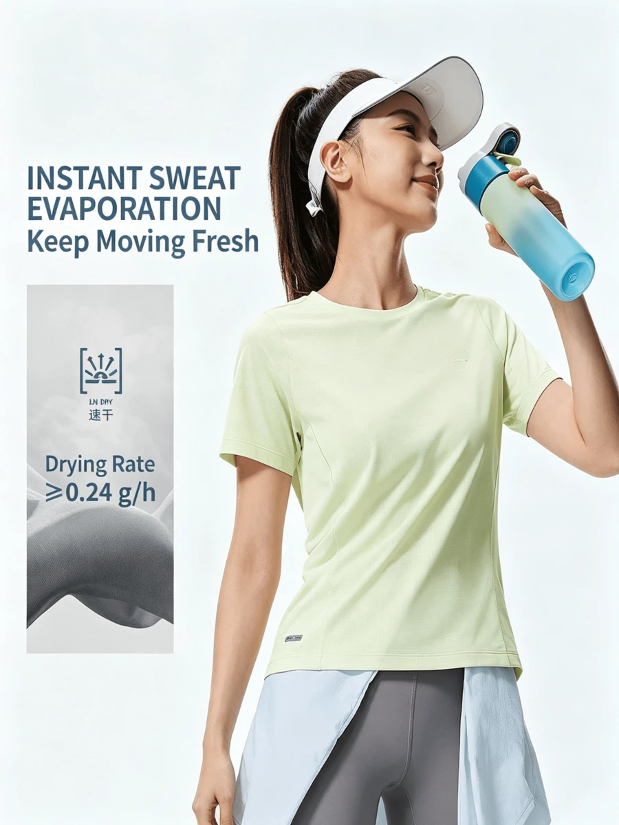 LI-NING Short Sleeve T-Shirts Women's Short Sleeve T-Shirts ATSW144 Legit Official Store - Fairy Tale Green - View 1