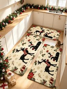 1pc Christmas Reindeer Kitchen Rug, Thickened Rug, Thick Rug, Plush Rug, Autumn/Winter Rug, Kitchen Rug, Kitchen Mat, Kitchen Carpet, Door Mat, Small Rug, Rug, Runner Rug, Floor Mat, Home Decor, Area Rug, Outdoor Mat, Home Decor, Area Rug, Bedroom Rug, Washable Rug - Multicolor - View 3