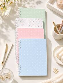 A5 Polka Dot Lined Spiral Notebook, Back To School Campus Style Minimalist Polka Dot Notebook - Black And White Cover, Suitable For Office, Journaling, Diary, Schedule Planning; Portable Notebook, Suitable For Students, Travel And Daily Use. - Multicolor - View 3