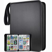 Carpeta premium de 9 bolsillos, álbum de coleccionista de 900 bolsillos para tarjetas de colección, con cremallera y 50 fundas extraíbles, compatible con tarjetas de juegos y deportes - Negro - Ver 1