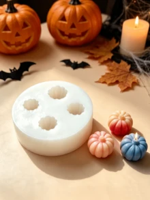 1pc Halloween 4-Piece Mini Pumpkin Shaped Decorative Candle Mold, Photography Prop, Resin Handmade Decoration Accessory, Easy Release, Reusable Silicone Mold - A-White - View 4
