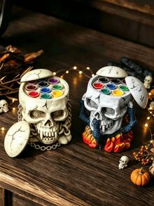 Halloween Skull Paint Palette Holder Gothic Skeleton Paint Storage Rack Eerie Paint Tray Storage Rack Suitable For Acrylic Watercolor Oil Paint Witch Style Art Supplies Desktop Decoration Painting Enthusiast Gift Day Of The Dead Decor - Multicolor - View 12