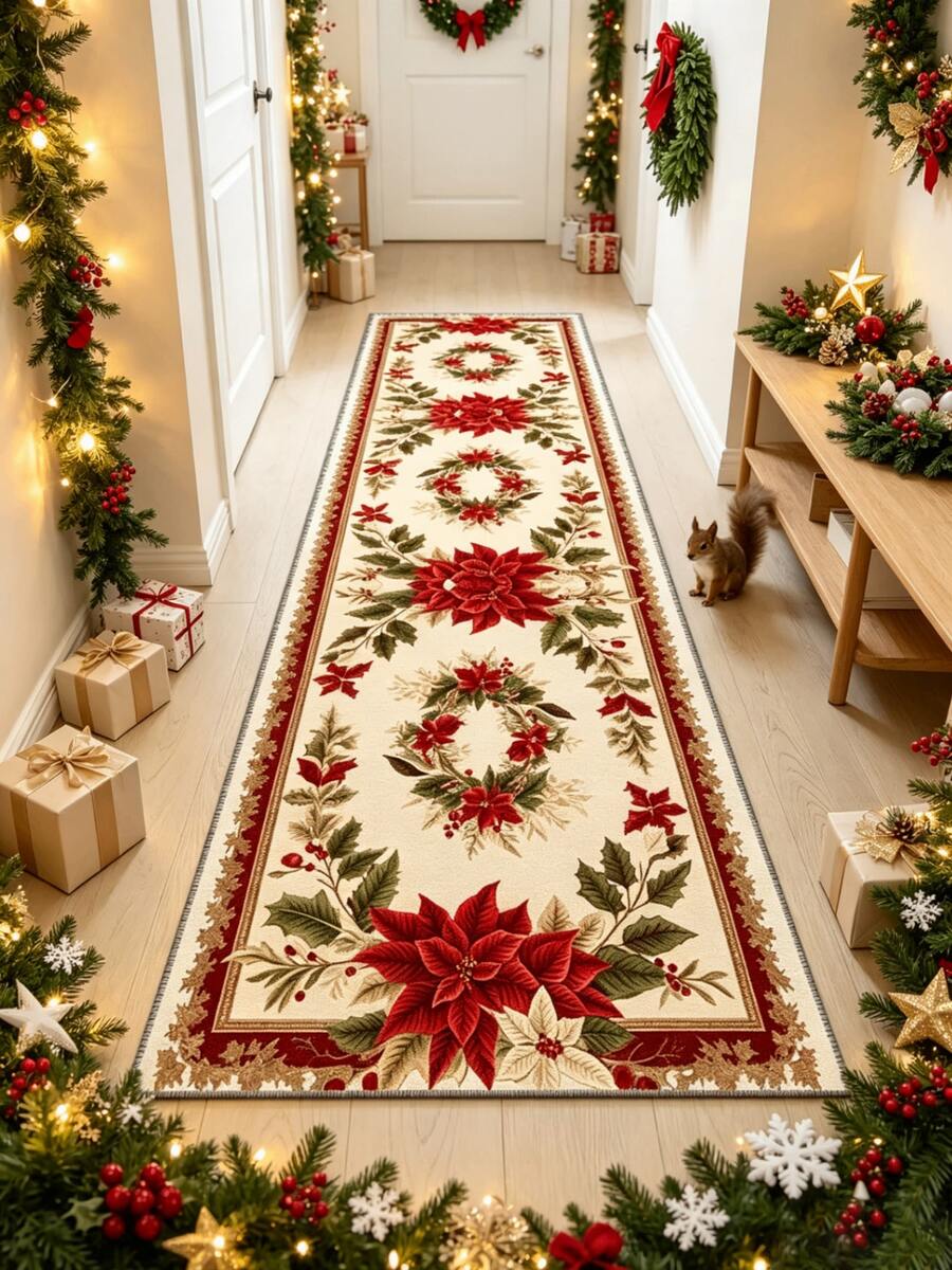 1pc Christmas Hallway Runner Rug, Long Strip Carpet, Area Rug, Mat, Home Decor, Living Room Area Rug, Living Room Home Decor, Room Decor, Washable Carpet - Multicolor - View 1