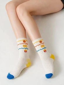 1 Pair Color Block Cute Cartoon Women's Socks, Outfit, Fashionable Fresh Style - Multicolor - View 3