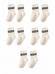 5/1 Pair Double Striped Ribbed Baby Mid-Calf Socks, Knit Socks For Toddler Boys & Girls, For Daily Wear, Outfit Matching And Baby Photoshoots - Multicolor - View 14