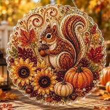 Autumn Pumpkin Squirrel Fox Sunflower Gemstone Mosaic Wall Hanging Decor, Seasonal Home Window Door Hanging Decoration, Thanksgiving Gift, This Item Is A Door Hanger Suncatcher Not Diamond Painting, Not Recommended For Those Who Want Diamond Painting - A - View 8