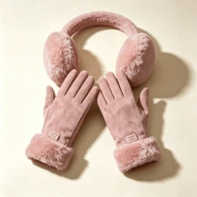 3-Piece Warm Winter Set, Touchscreen Gloves With Plush Earmuffs, Faux Fur Cuffs, Windproof And Cold-Resistant, Outdoor Commuting Accessories, Christmas And Halloween Gift - Multicolor - View 5