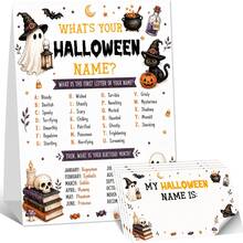 Halloween Name Game, What's Your Halloween Name?, Family Fall Party Activities, Baby Baptism, Halloween Trick-Or-Treat Party, 1 Sign With 30 Stickers - View 1